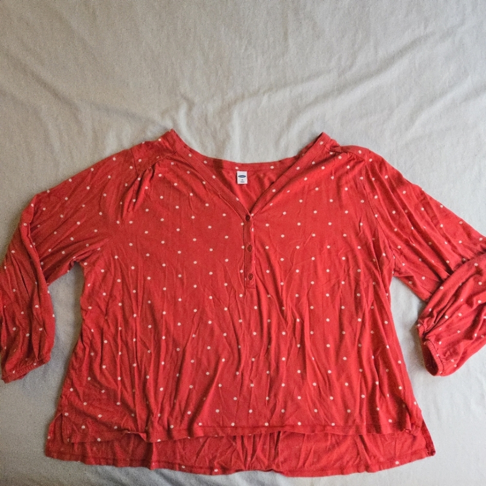 Old Navy Long Sleeve Henley Top Red Dot XXL